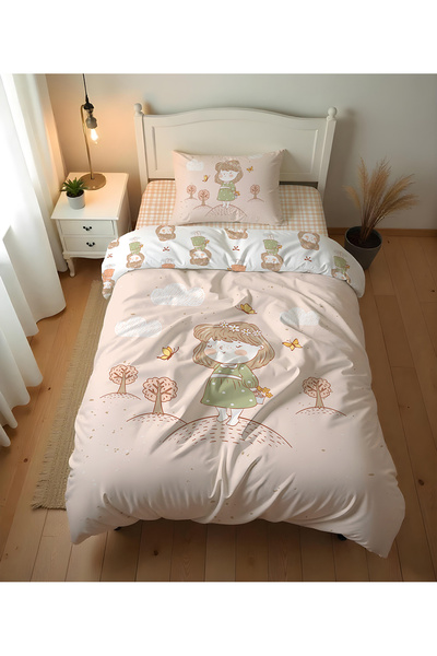 Evmila Kız Desenli Çarşafsız 2'li Takım Baskılı Tek Kişilik Nevresim Takımı 1...
