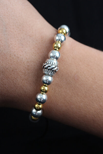 Skygo Natural Stone Spiral Model Gold and Silver Color Men's Bracelet with Elevator - Tj-Eb3755