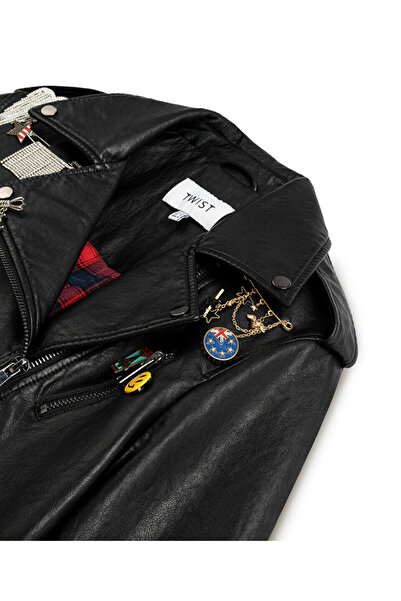 Twist Biker Coat with Pin Accessories