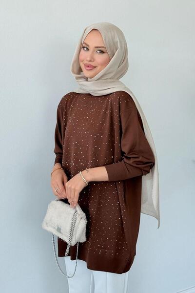 Şulemoda Giyim Мерсеризирана туника Stone в кафяво