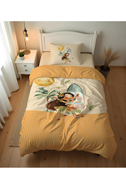 Evmila Girl Patterned 2-Piece Set Without Sheets Printed Single Duvet Cover S...