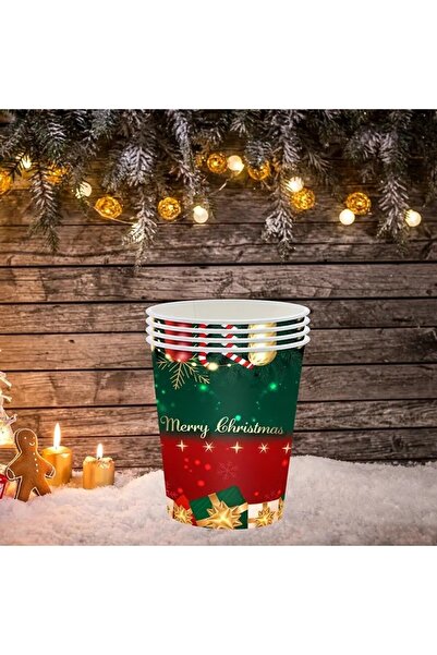 Flippy Set of 16 Disposable Cups - "Merry Christmas" Theme, 9.14 cm, Red/Green