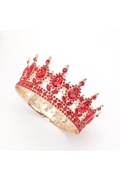 Flippy Tiara, Alloy with Crystals Hair Accessory for Birthday, Wedding, Party, 15.5 x 5.3 cm, Red