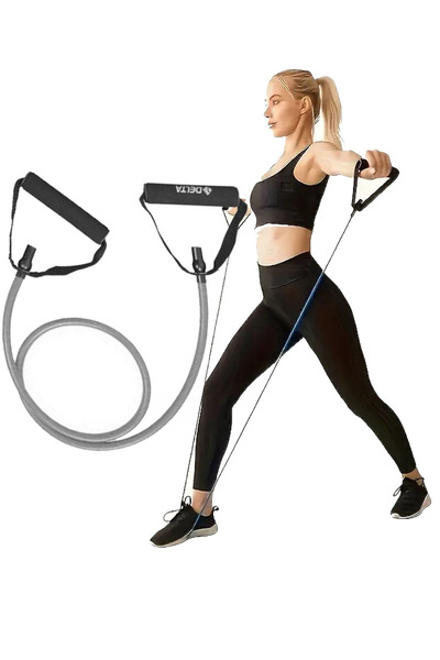 Delta Exercise Resistance Band 120 cm Tube with Handles Hard Gray - Pilates, Fitness Aerobics Sports Rubber