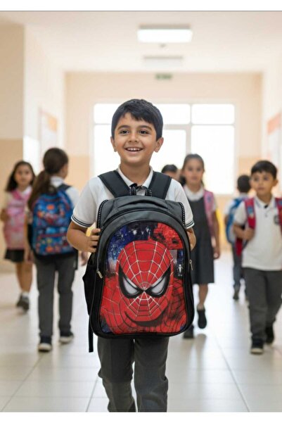 Efe Örümcek Adam Baskılı 3 Bölmeli Astarlı Suluk Bölmeli Beslenme Çantalı İlk...