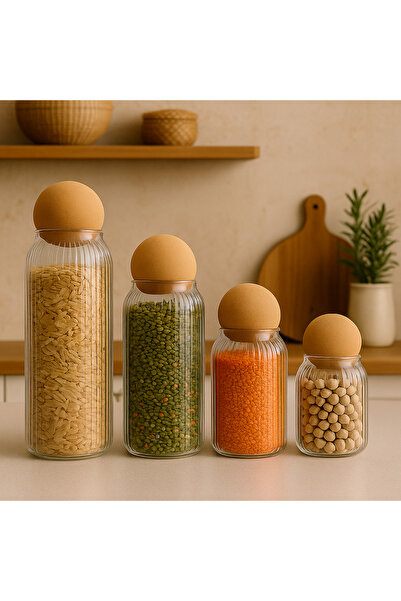 İnterlife 4 عبوات من البرطمانات الزجاجية ذات الخطوط الرفيعة مع أغطية كروية من...