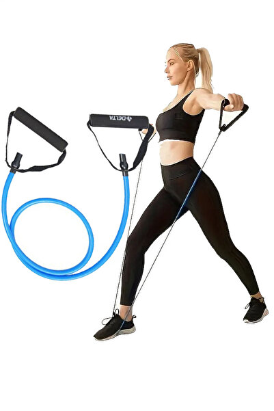 Delta Exercise Resistance Band 120 cm Tube with Handles Hard Blue - Pilates, Fitness Aerobics Sports Rubber