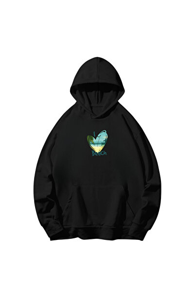 SVART WEAR Μακρυμάνικο φούτερ με κουκούλα από βαμβάκι με στάμπα παραλίας