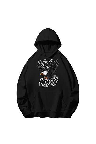 SVART WEAR Дългоръкава суитшърт с качулка и принт на орел