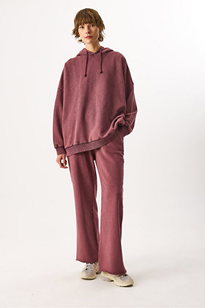 VENA Wide Leg Regular Fit Washable 100% Cotton Jogging Pants - Burgundy