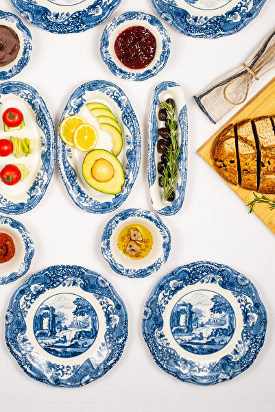 Fecra Vintage Blue 14 Parça Kahvaltı Takımı