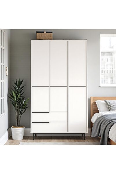 Robin Home Gardırop 3 Kapı 2 Çekmece Metal Ayaklı 196cm Beyaz