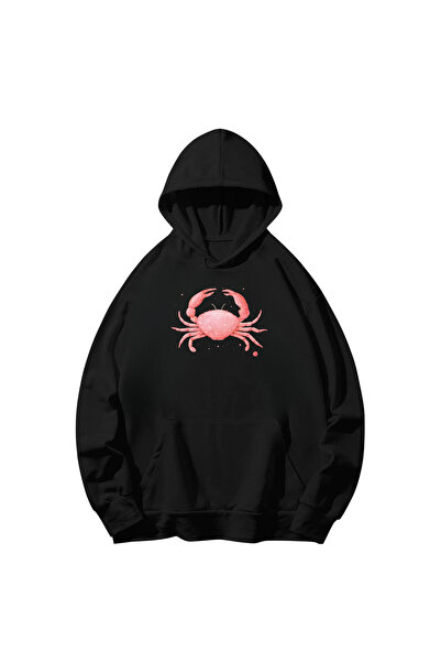 SVART WEAR Дългоръкава блуза с качулка от памук с принт на рак