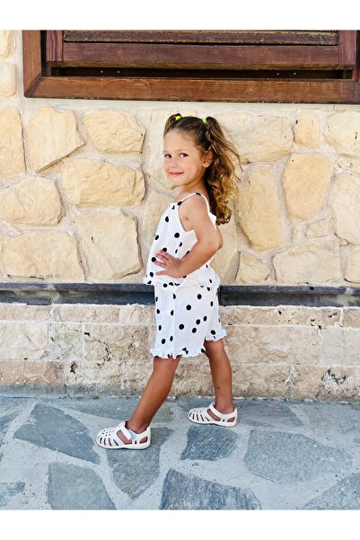 DİVİSTA Girl's Polka Dot Strap Blouse and Shorts Set