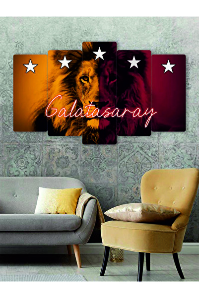 fabriflow exclusive Gsaray 5 Yıldız Aslan Tablo 5parça 60x100mdf
