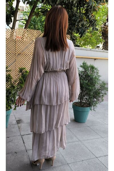DenizEge Italian Silk Dress Beige
