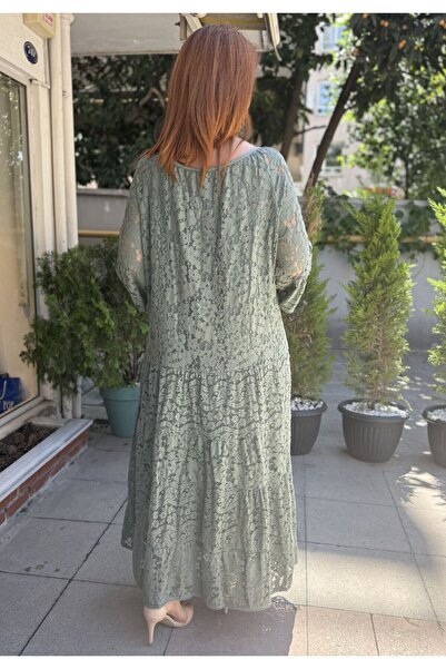 DenizEge Ιταλικό φόρεμα με λαιμόκοψη χακί