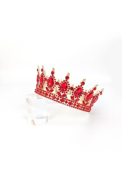 Flippy Tiara, Alloy with Crystals Hair Accessory for Birthday, Wedding, Party, 15.5 x 5.3 cm, Red