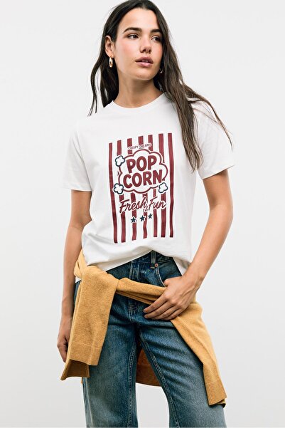 Stradivarius Simli Pop Corn Tişört