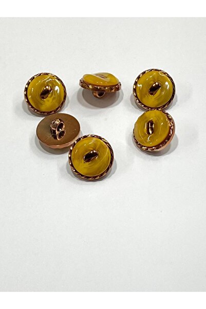 karantuhafiye زر بلاستيك لامع معدني بلون نحاسي / 1.8 سم / 6 قطع / m03104 / أصفر