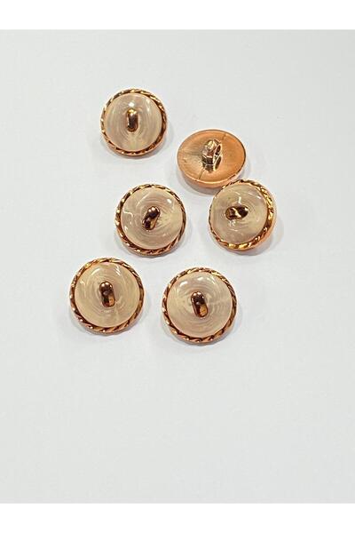 karantuhafiye Χάλκινο Μεταλλικό Γυαλιστερό Πλαστικό Κουμπί / 1,8 cm / 6 τεμάχια / m03104 / Μπεζ