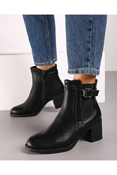 Mulanka Ghete elegante de damă cu toc gros, cataramă decorativă, piele