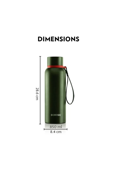 Borosil Stainless Steel Vacuum Insulated Water Bottle Green, 850ml