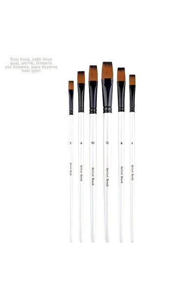 Sanathobi Düz Kesik Uçlu Fırça Seti 6 Adet-Akrilik Boya, Yağlı Boya, Guaj Boy...