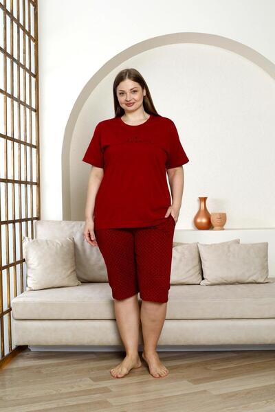BEEMU 100% Cotton Plus Size Short Sleeve Capri Women's Pajama Set