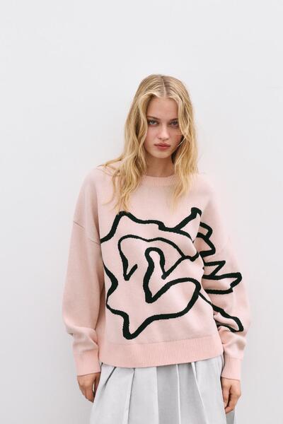 Pull & Bear Çiçek grafik baskılı kazak