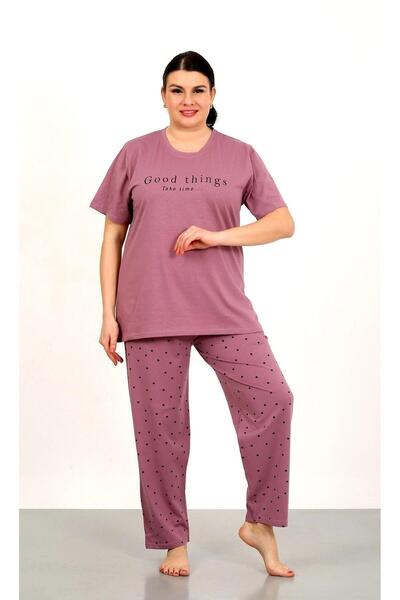 BEEMU 100% Cotton Plus Size Short Sleeve Women's Pajamas Set