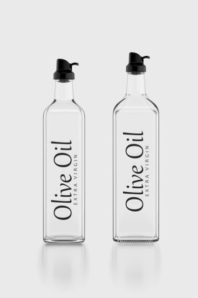 Renga Oslo Black Lid Olive Oil Written 750 ml and 1000 ml Set of 2 Glass Oil Bottles 152003