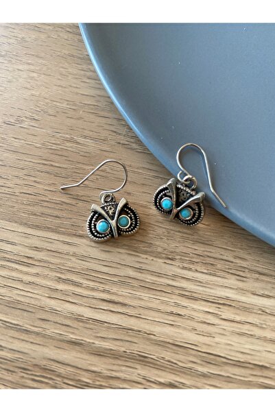 dela otantik Turquoise Stone Dangle Owl Earrings |   Handmade Vintage Bohemian Authentic Silver Color Bijoux Jewelry