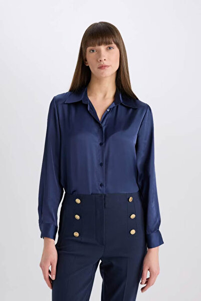 DeFacto Regular Fit Saten Uzun Kollu Gömlek E1783AX24WN
