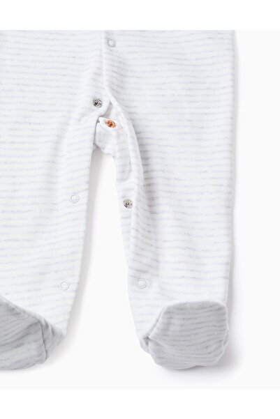 Ziddy Pack of 2 Cotton Sleepsuits for Newborns 'Peek', White/Grey