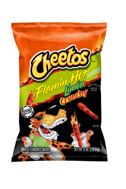 Cheetos Crunchy Flaming Hot Limon Flavored Snack, Made with Real Cheese, 8 OZ (226g) - Export x 6