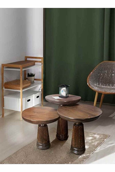 Simillo Home&Living Modern Ahşap Mantar Sehpa 3’lü Set – Ceviz Renk Doğal Zig...