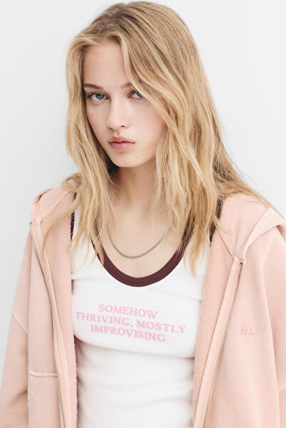 Pull & Bear Kapüşonlu fermuarlı logolu sweatshirt