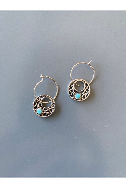 dela otantik Turquoise Stone Small Hoop Earrings | Handmade Bohemian Authentic Vintage Bijoux Jewelry - Silver and Gold Color