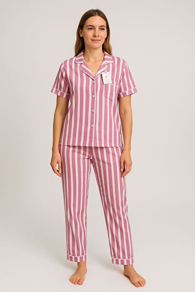 MAVİ QUMSAL Γυναικείο Σετ Πιτζάμες από Βαμβάκι σε Λευκές Ρίγες