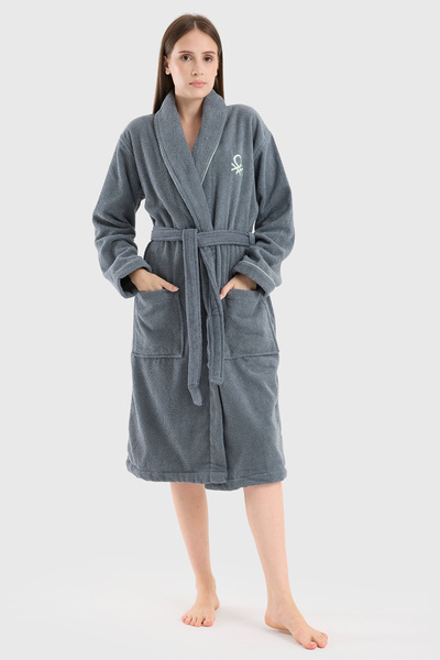 Benetton Home Bathrobe Men Women Unisex Dark Gray 100% Cotton