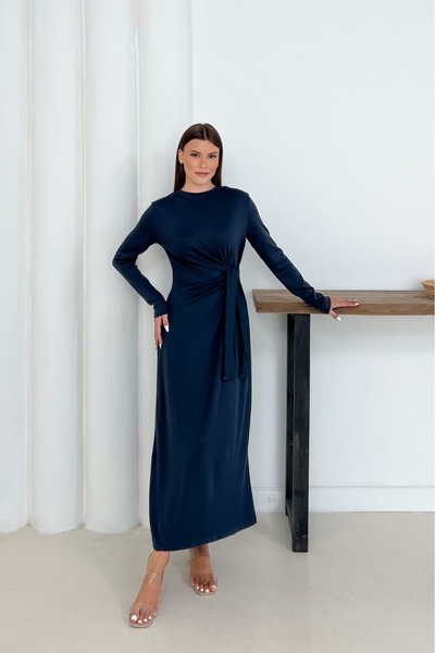 moda poni Kadın Yandan Bağlamalı Uzun Modal Elbise