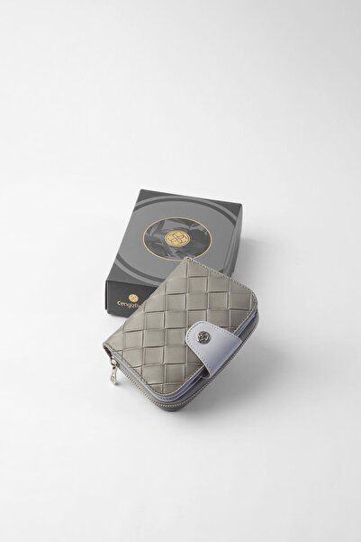 CENGİZ PAKEL Cengiz Pakel Mini Boy Desenli Kadın Cüzdan/Portföy - 65303 - Gri/Buz mavisi