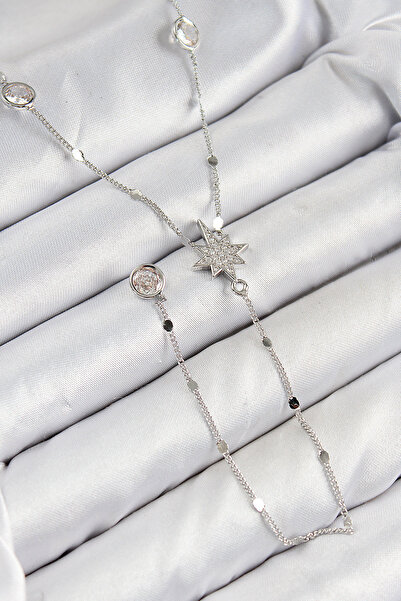 Skygo Brass Zircon Stone Pole Star Model Silver Color Y Necklace - Tj-Bko10453