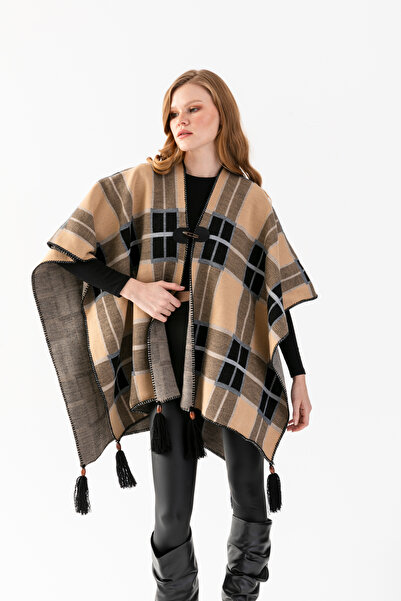 VEGA MODA Πλεκτό πανσό με τετράγωνο σχέδιο με φούντες - Γυναικείο πανσό overs...