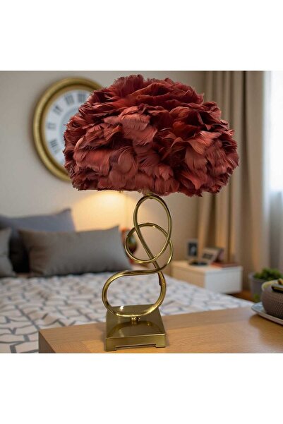 Generica Luxury decorative lampshade with metal base and pink feather design 57 x 30 cm