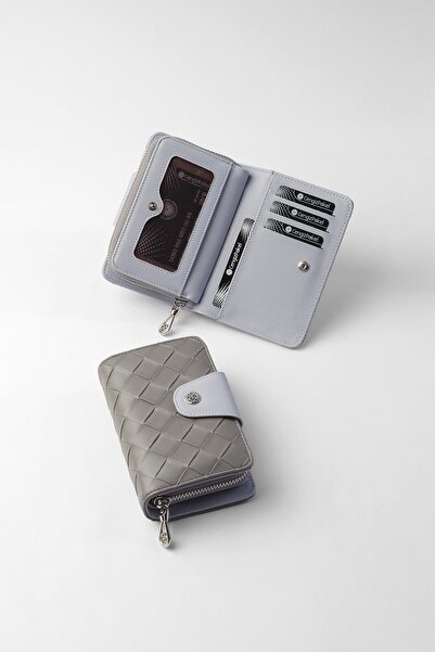CENGİZ PAKEL Cengiz Pakel Small Size Patterned Women's Wallet/Portfolio - 65304 - Grey/Ice Blue