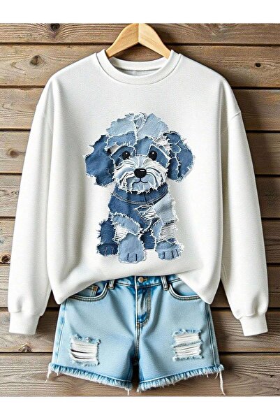 Deocept Unisex Beyaz Oversize Cherry Sweat Baskılı Bisiklet Yaka Sweatshirt