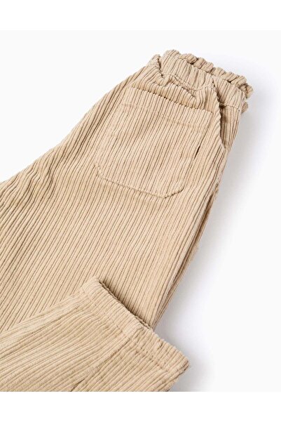 Ziddy Paperbag Corduroy Trousers for Girls, Beige