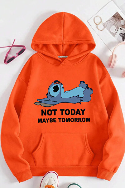 Machetta Unisex Stich Printed Oversize 100% Cotton Hooded Sweatshirt